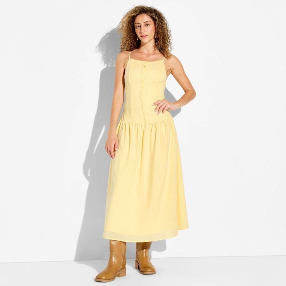 Women's High Neck Dropped Waist Midi A-Line Dress - Wild Fable Yellow XXS